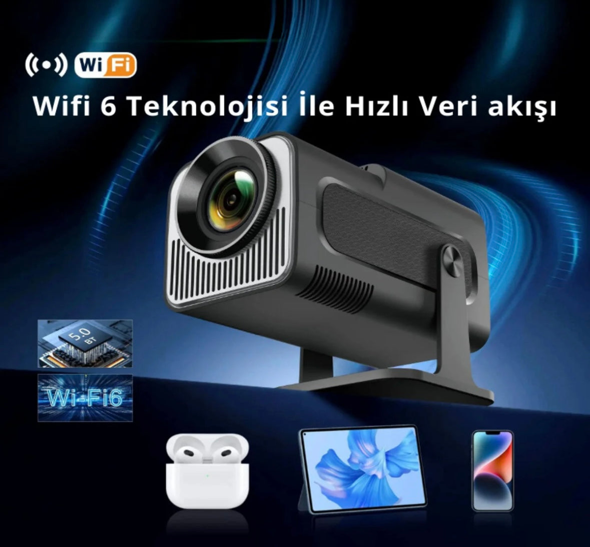 HY-320 Pro Taşınabilir Mini Projeksiyon Cihazı (Bluetoothlu Klavye ve Mouse Hediyeli)