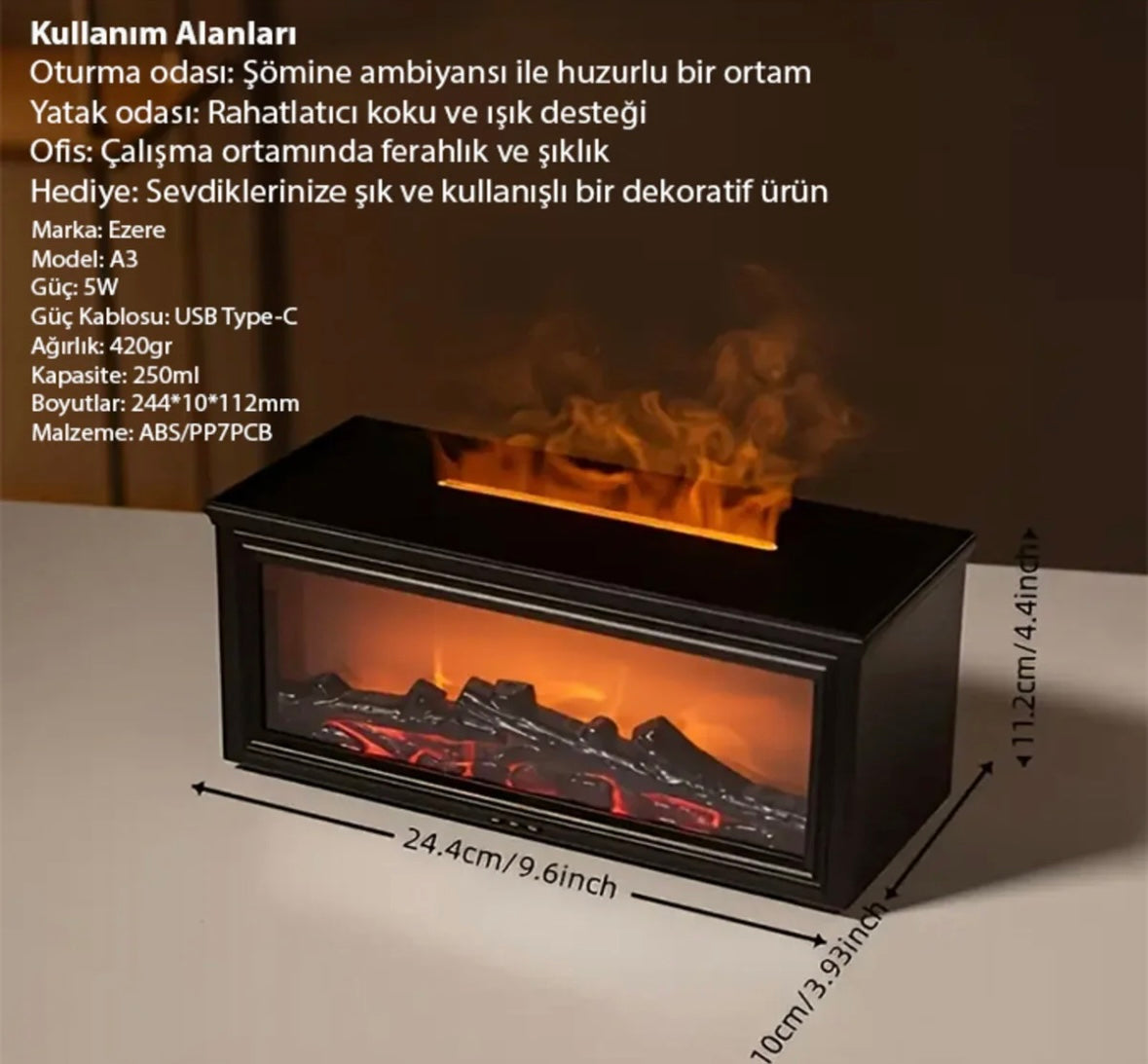 Şömine Görünümlü Hava Nemlendirici