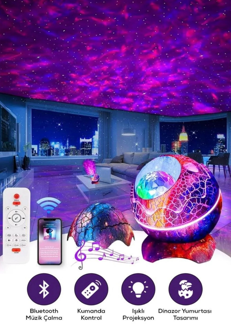 Dinazor Yumurtası Tasarımlı Bluetooth Hoparlör & Projektör