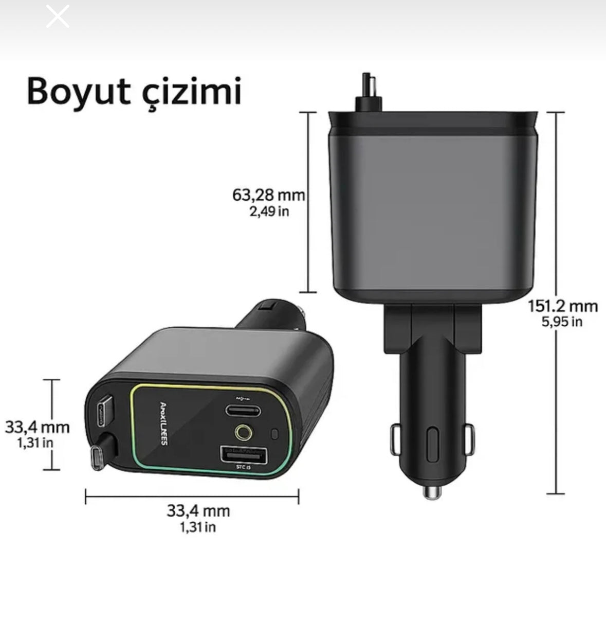 67W Hızlı Şarj Özellikli Araç Şarjı 4 in 1 Type-C Usb Işıklı Çakmaklık