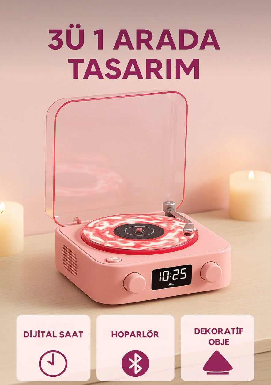 Nostaljik Plak Bluetooth Hoparlör Rgb Işıklı