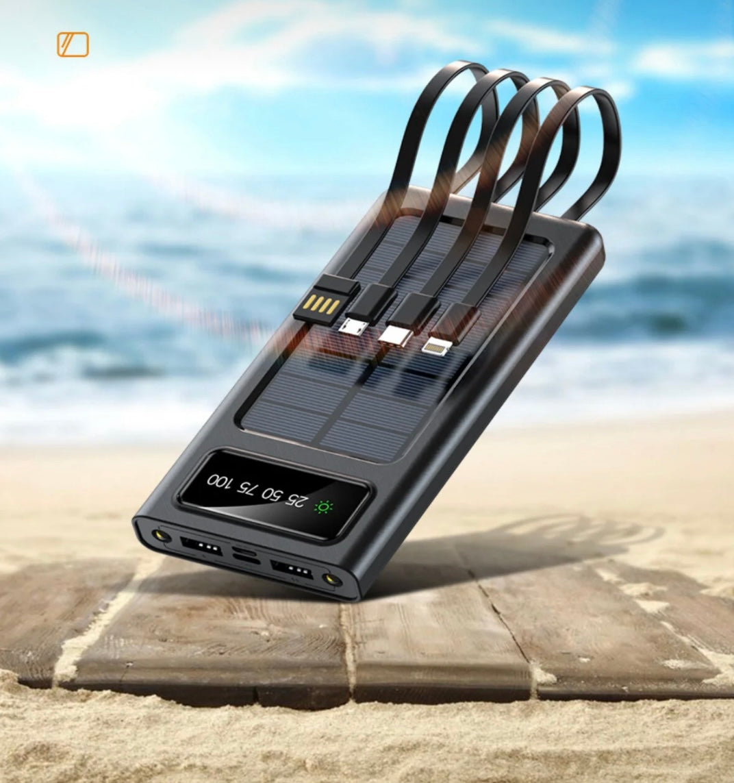 20.000 MAH Güneş Enerjili Dijital Göstergeli 4 Kablolu Powerbank