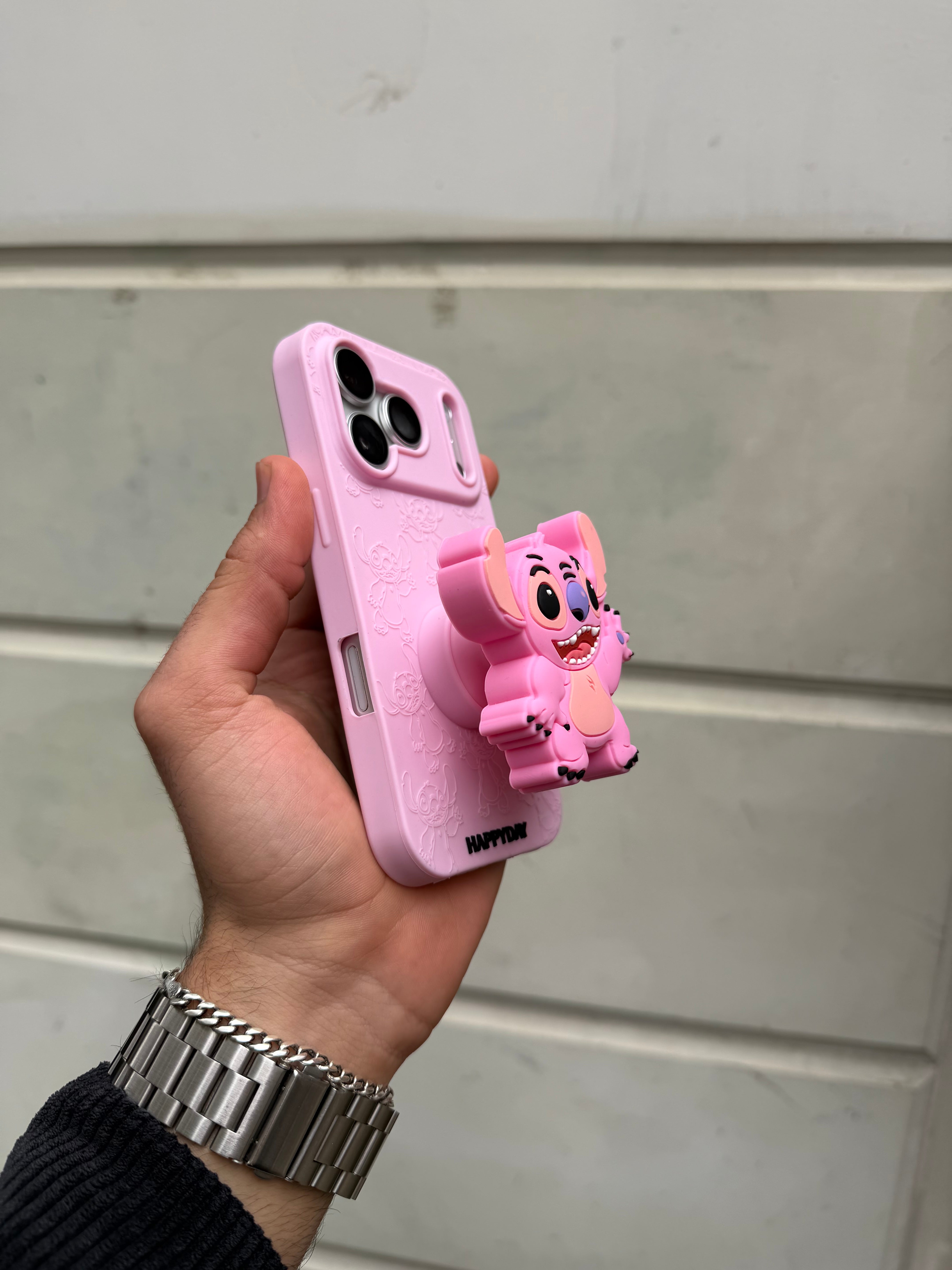 Stitch Pembe Kılıf Silikon Parmaklık Modelli