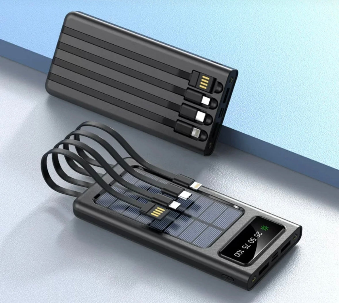 20.000 MAH Güneş Enerjili Dijital Göstergeli 4 Kablolu Powerbank