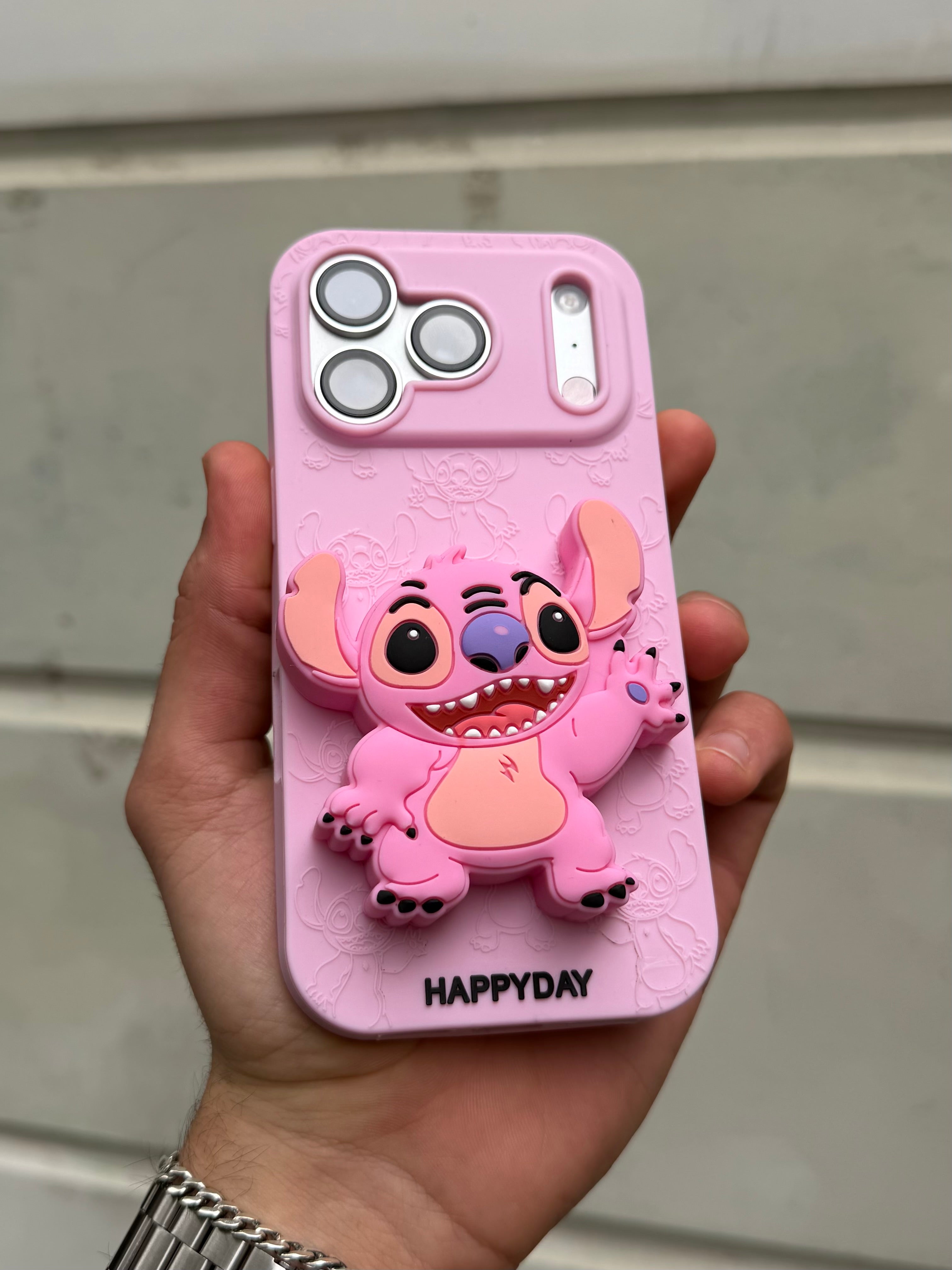 Stitch Pembe Kılıf Silikon Parmaklık Modelli