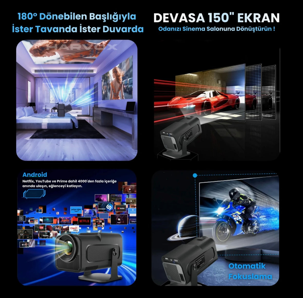 HY-320 Pro Taşınabilir Mini Projeksiyon Cihazı (Bluetoothlu Klavye ve Mouse Hediyeli)