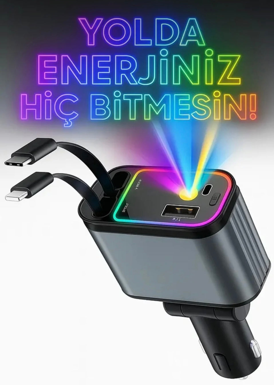 67W Hızlı Şarj Özellikli Araç Şarjı 4 in 1 Type-C Usb Işıklı Çakmaklık