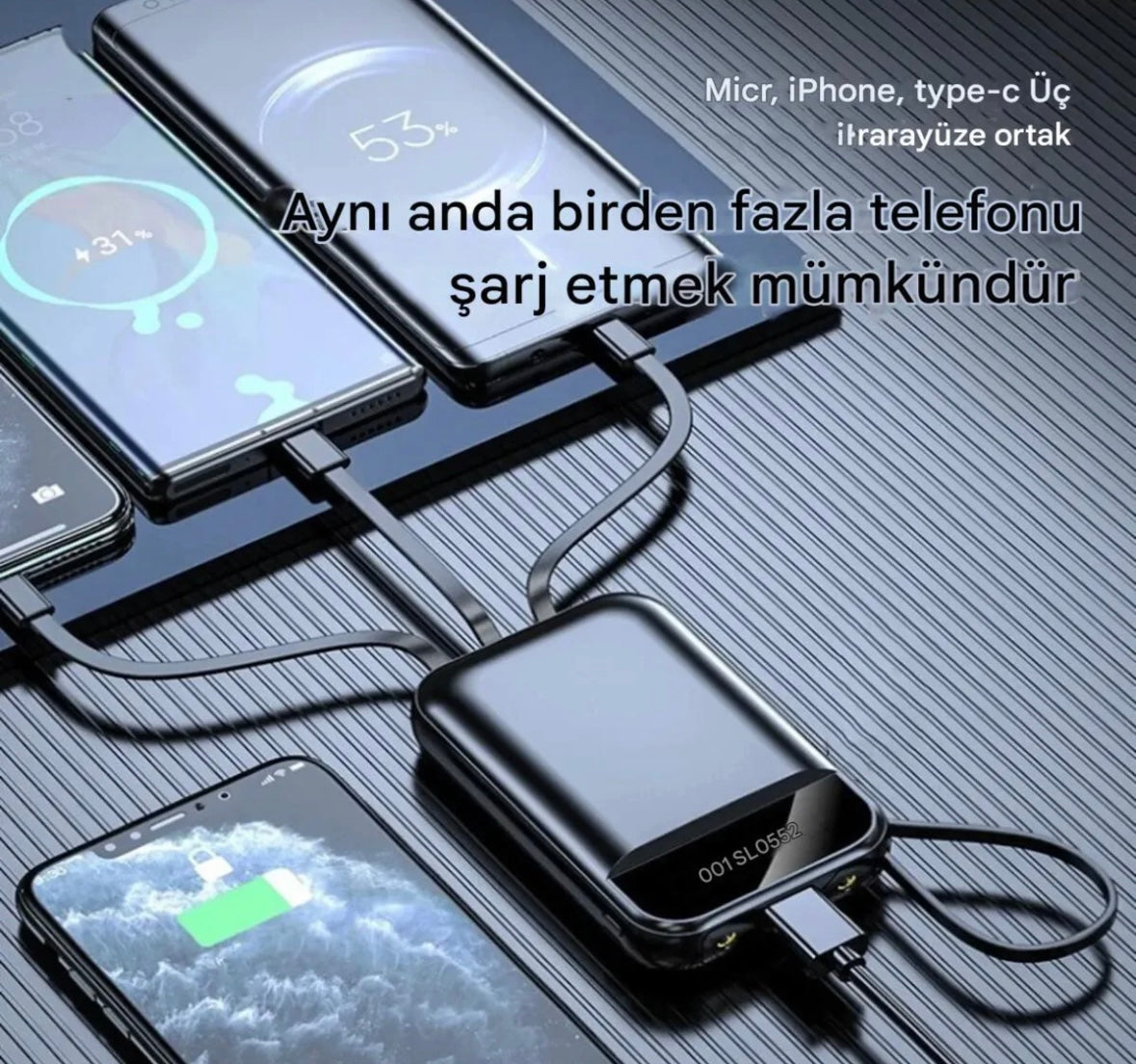 10.000 MAH 3 Kablolu Powerbank Dijital Göstergeli