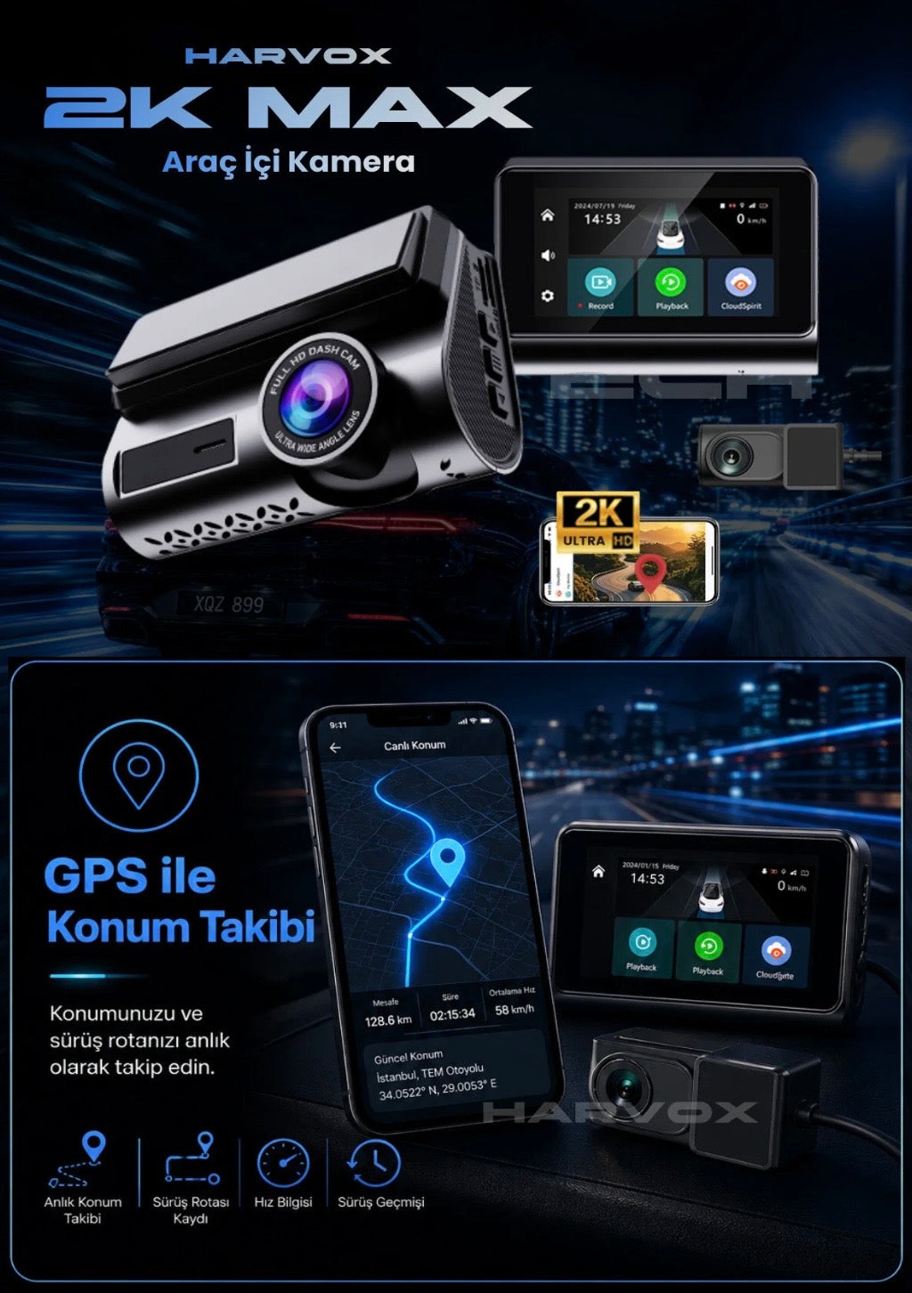 Harvox 2K Araç İçi Kamera