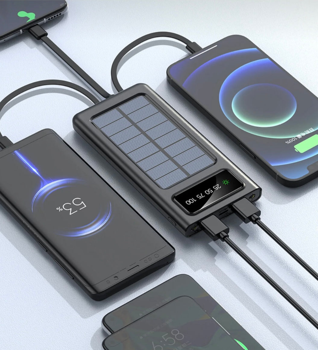 20.000 MAH Güneş Enerjili Dijital Göstergeli 4 Kablolu Powerbank