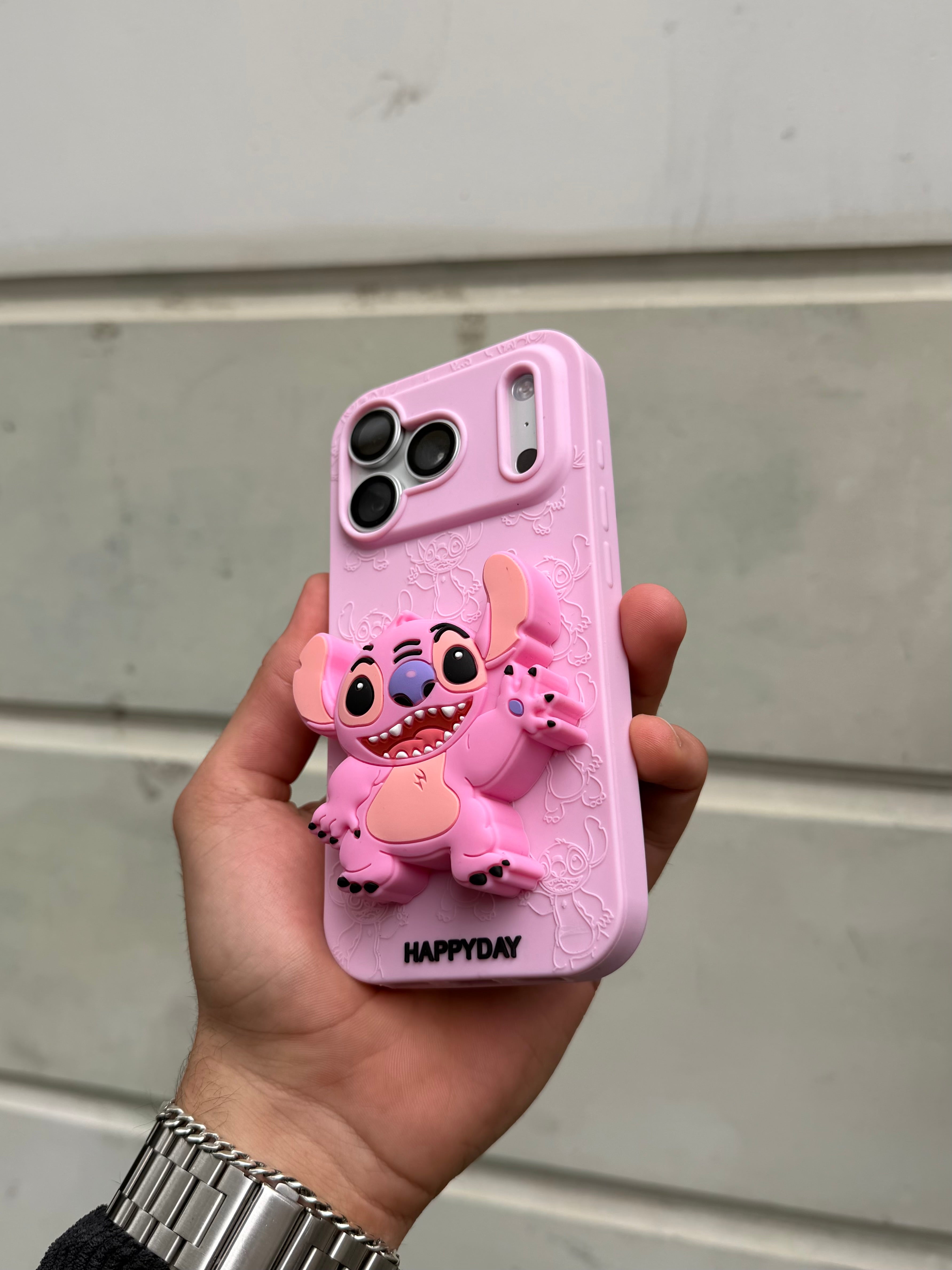 Stitch Pembe Kılıf Silikon Parmaklık Modelli