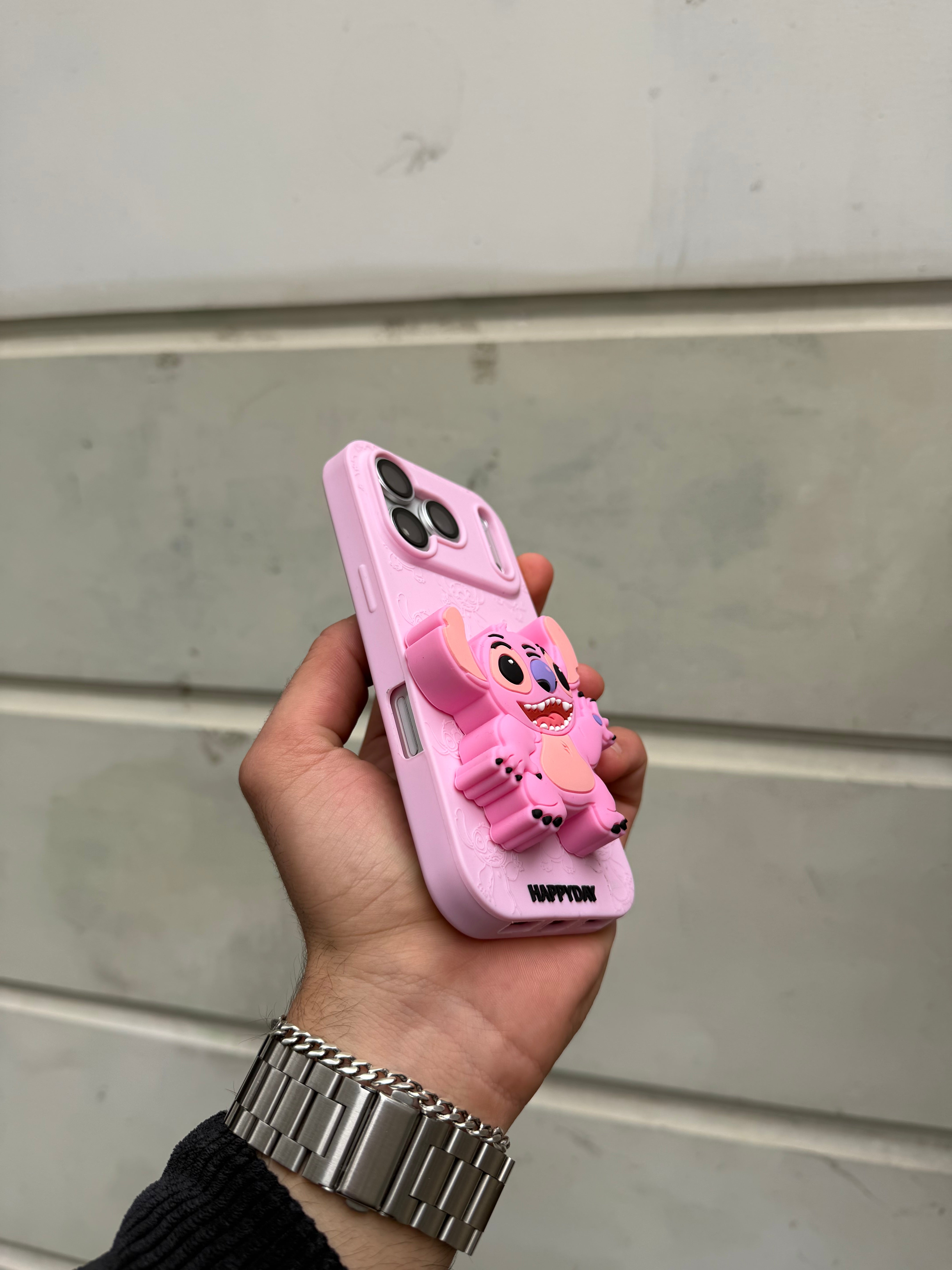 Stitch Pembe Kılıf Silikon Parmaklık Modelli