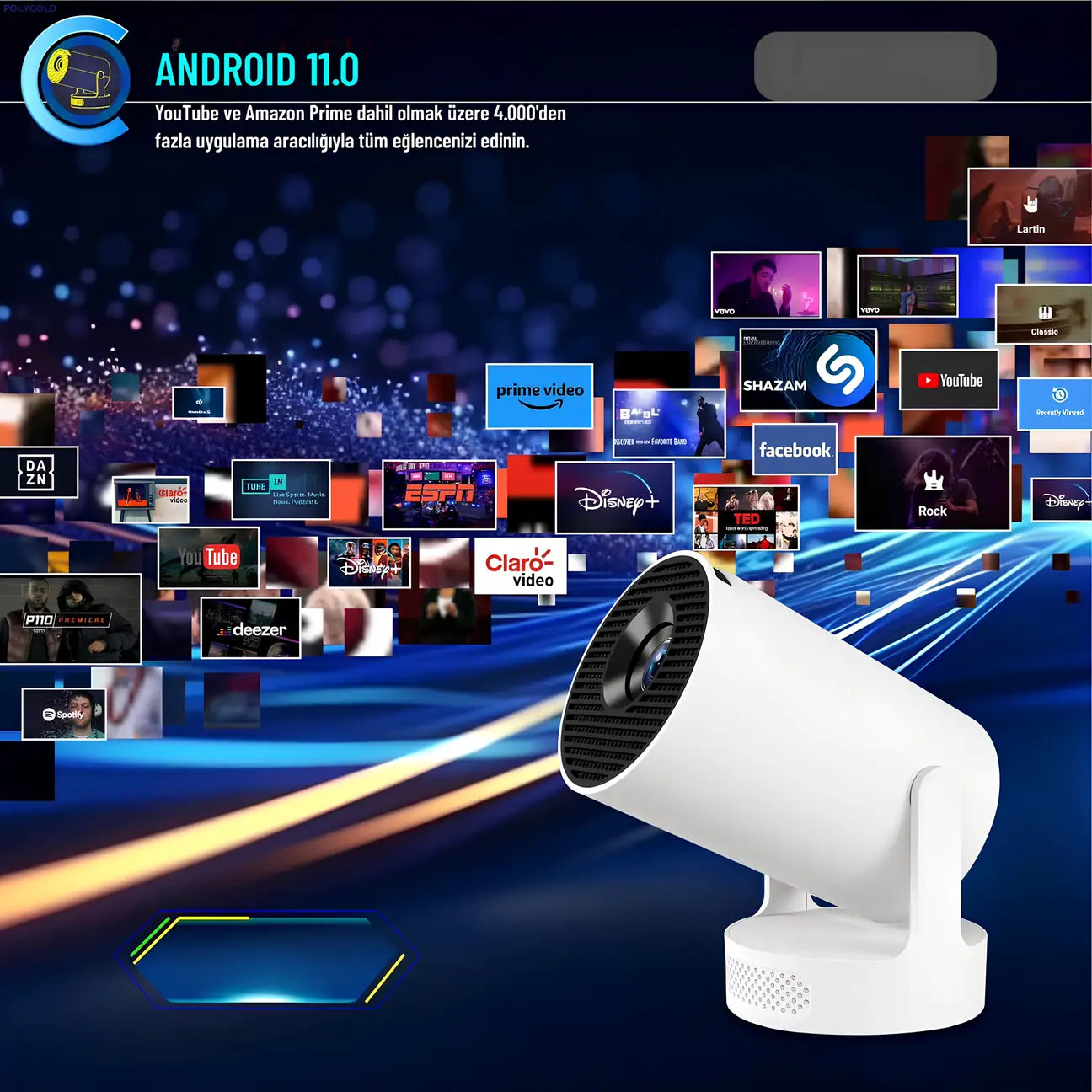 Şarjlı HY-300 Pro Max Premium Taşınabilir Mini Projeksiyon Cihazı (Bluetoothlu Klavye & Mouse Hediyeli)