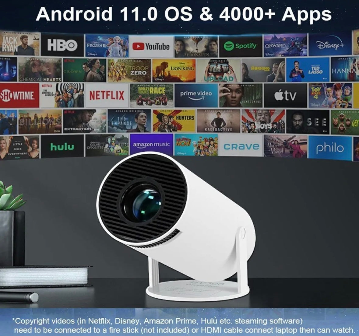 HY-300 Taşınabilir Mini Projektör 4-6 K